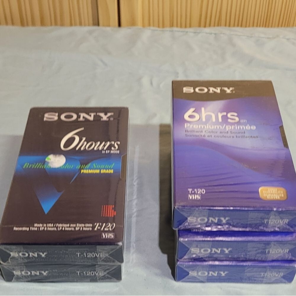 Sony VHS Tape 6 Hrs Premium Grade T-120 Blank New FACTORY Sealed Lot Of 5